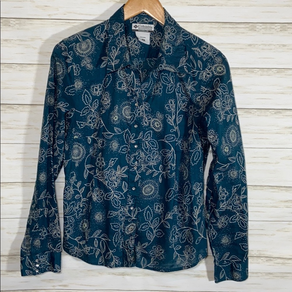 Columbia floral long sleeve shirt cotton medium